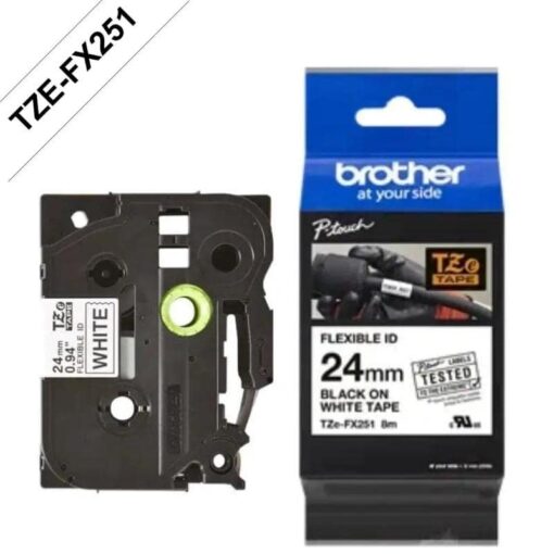Brother Cinta laminada TZEFX-251 Negro sobre Blanco 24mm 8 mts