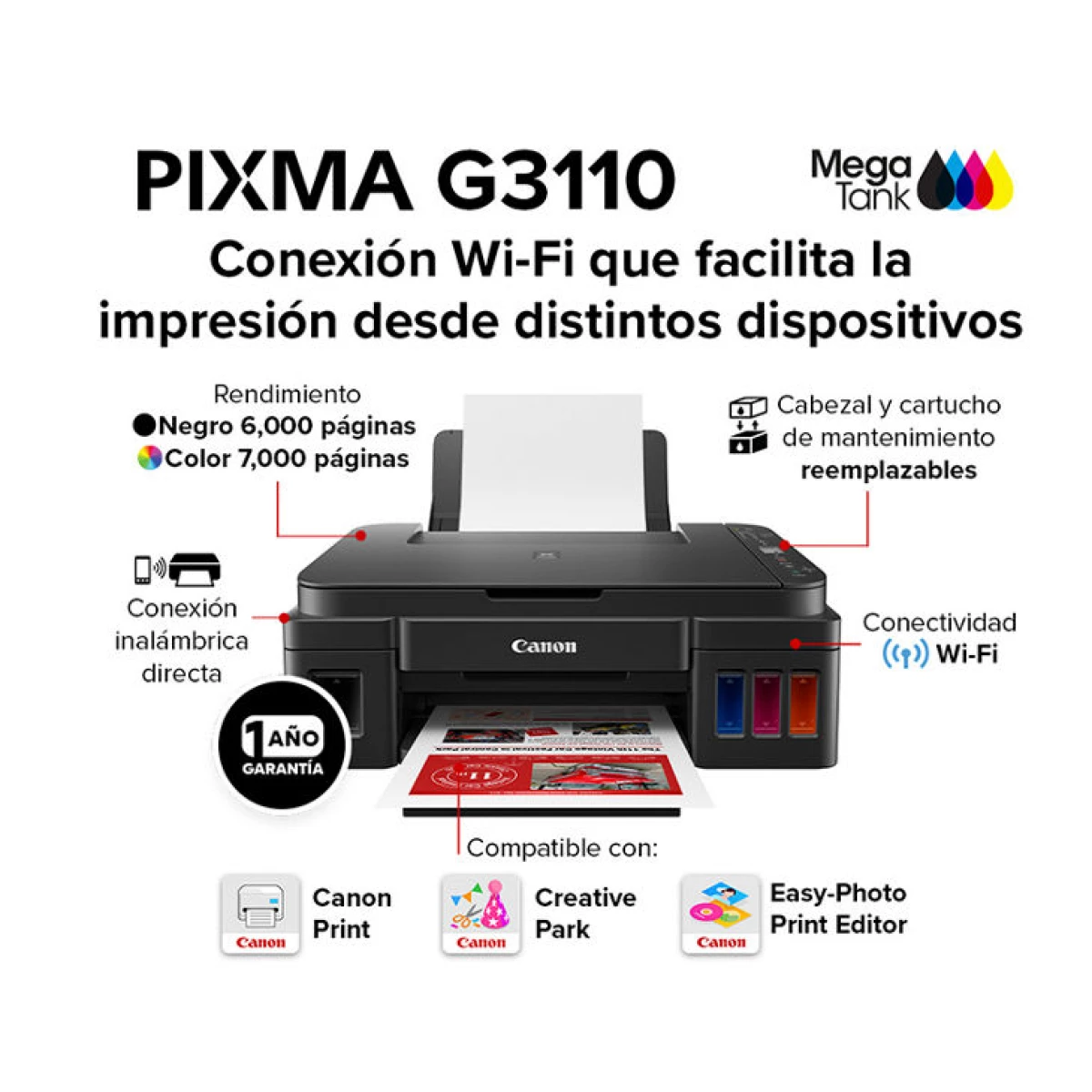 Impresora A Color Multifunción Canon Pixma G3110 Con Wifi