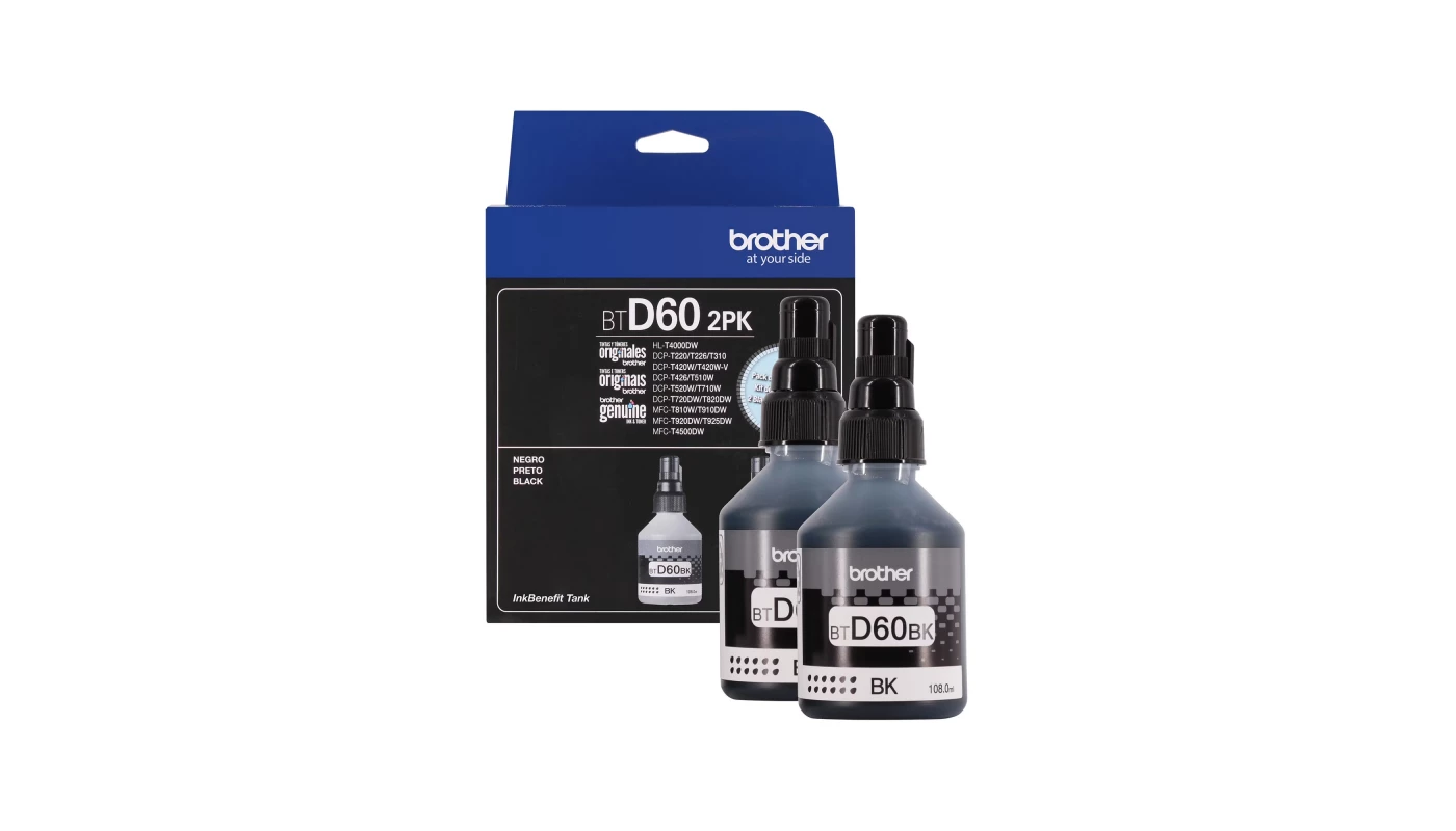 Brother Pack 2 Botellas Tinta Negras Originales BTD60BK