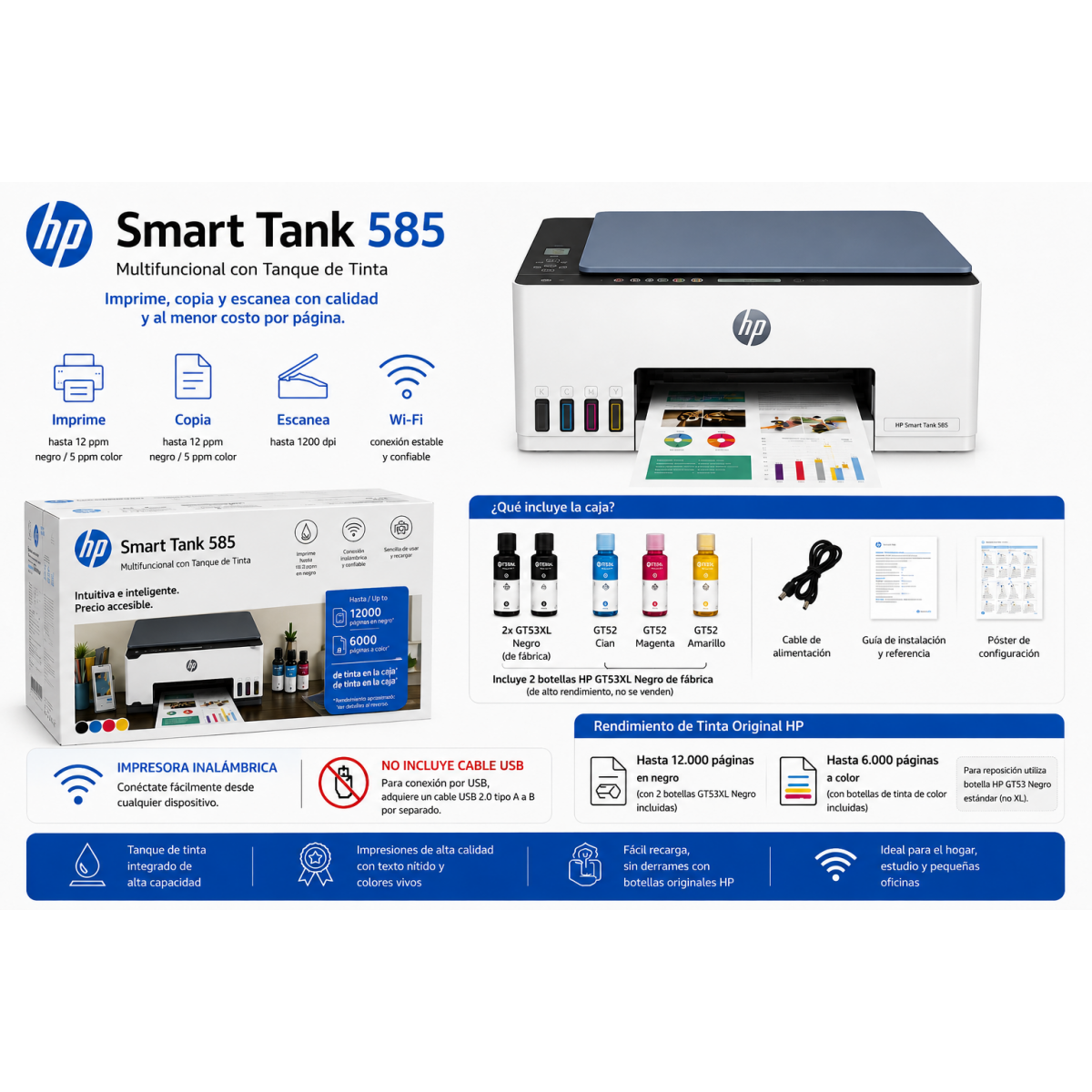 HP Smart Tank 585 Multifuncional WiFi Sistema Continuo