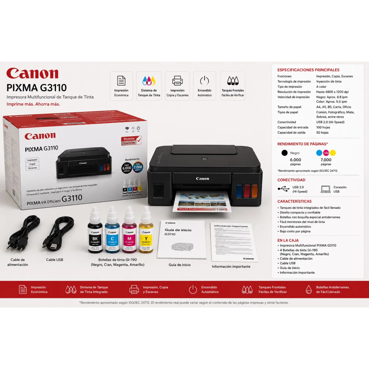 Impresora A Color Multifunción Canon Pixma G3110 Con Wifi