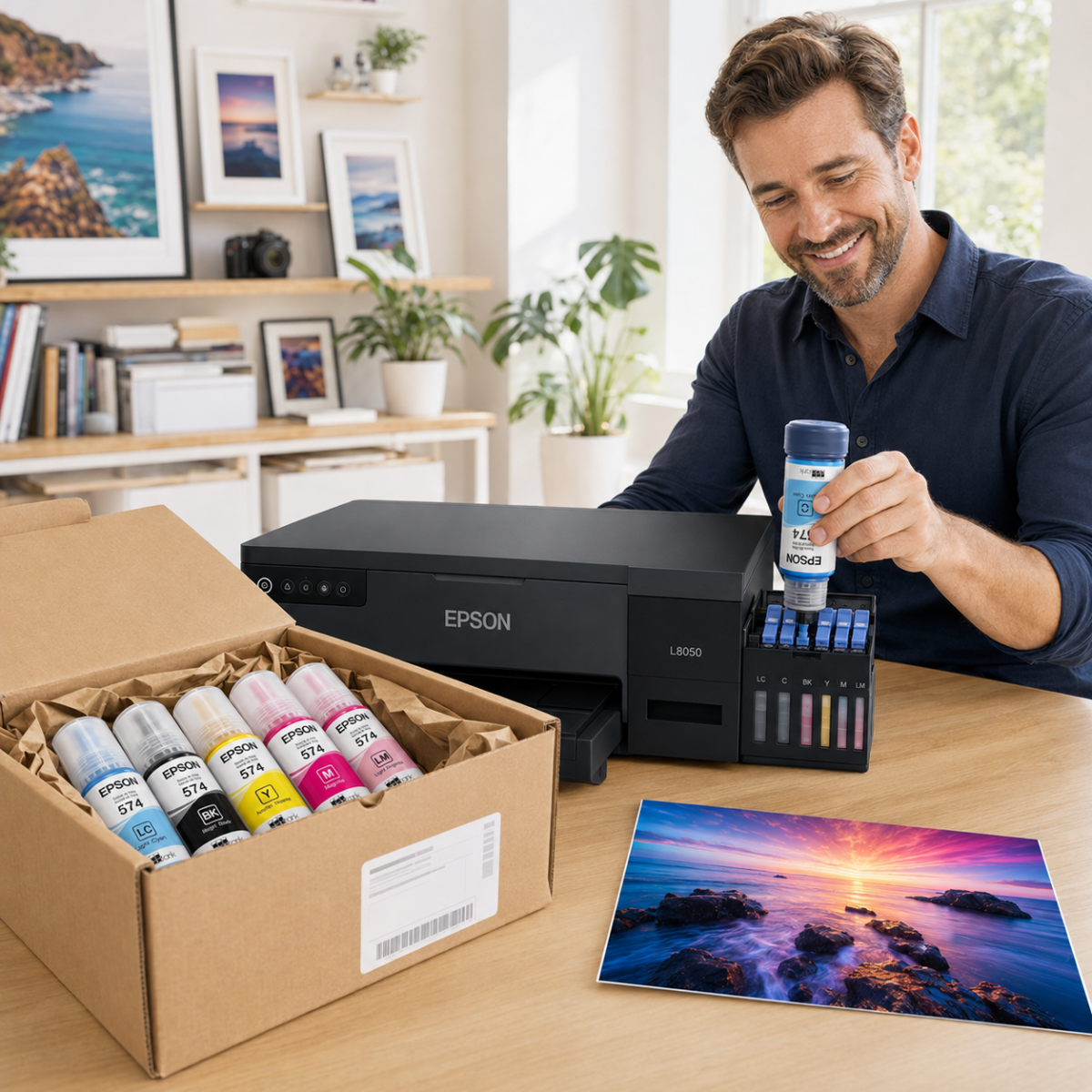 Pack 6 Tintas Epson T574 B/c/m/y/cl/ml Original L8050 L1805